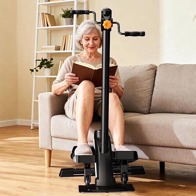 Mini Elliptical, 3-in-1 Elliptical Machine with Handlebars & Resistance Bands, Adjustable Magnetic Resistance & LCD Display, Portable Step Machine Peddler Exerciser for Senior Home Workout