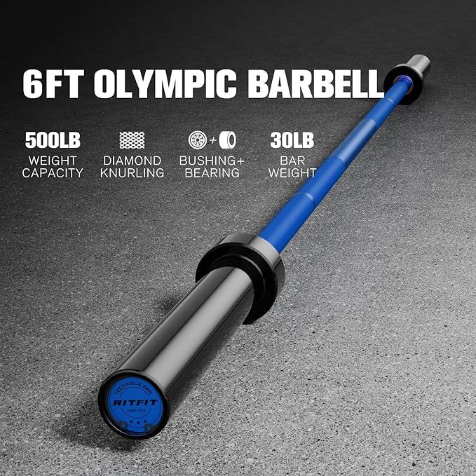 RITFIT Olympic Barbell 4ft/6ft - 2 Inch Weight Bar for Strength Training, Weightlifting, Squat, Deadlift, Bench Press, Curl, Overhead Press - 350lbs/500lbs Capacity