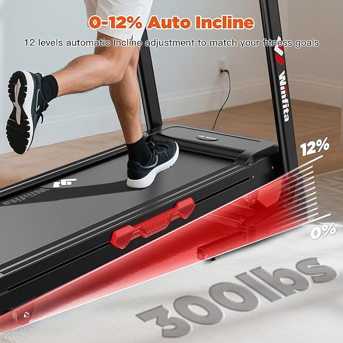 Treadmills for Home, Folding Treadmill with Auto Incline, 300 LBS Capacity, 8MPH or 10MPH Max Speed, Double Deck Shock-Absorbing Running Machine with App, 64 Programs, Pulse Monitor