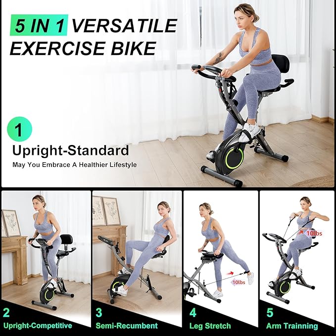 Indoor Exercise Bike Stationary Bikes for Home with 16-Level Magnetic Resistance, Lightweight Foldable Cycling Bike with 70% Pre-Assembled, 260 LBS Capacity, Flywheel of 5.5 LBS for Quiet Home Workout