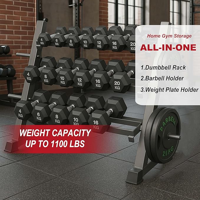 3 Tier Multifunctional Dumbbells Weights Barbells Rack, 1100 lbs Weight Capacity (Rack Only)
