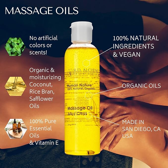 RD Alchemy - 100% Natural & Organic Edible Massage Oil - Fresh & Bright Flavor: Juicy Citrus - Lightweight, Silky Smooth Massage Oil with Natural Oils for a Soft, Sensual Glide and Mild Taste!