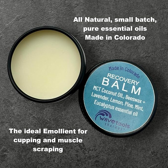 Wave Tools All Natural Recovery Balm Soothe Small Batch Pure Essential Oils Ideal for Massage in Amber Glass jar 2 oz Glass jar