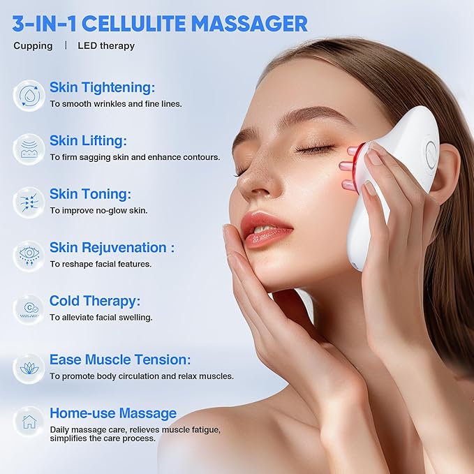3-in-1 Body Sculpting Machine, 3-in-1 Electric Cellulite Massager, 3 Modes Adjustable Body Sculpting Machine- Home Use Cupping Therapy Tool for Back, Belly, Waist, Arms, Legs - White