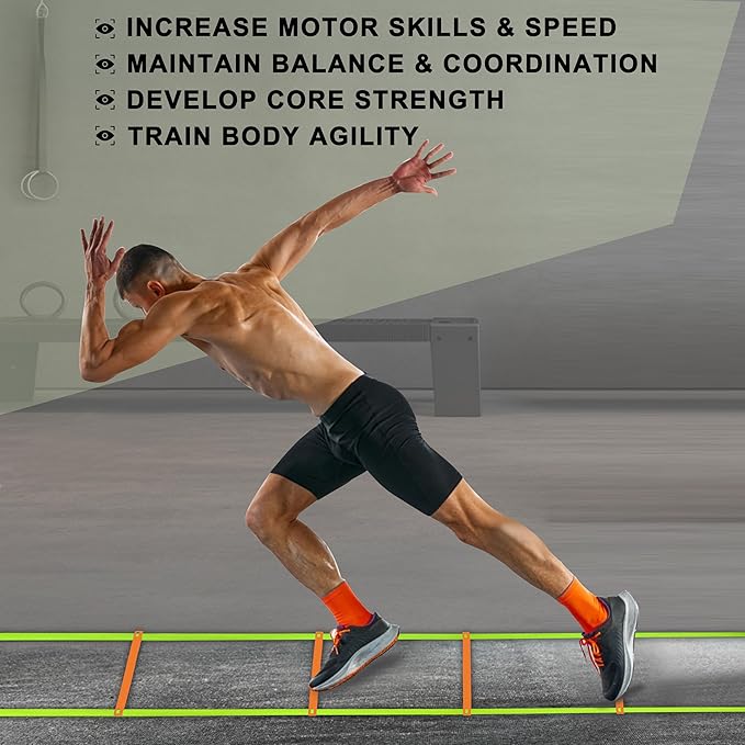 20ft Adjustable Agility Speed Ladder Training Ladder with Carry Bag - Soccer, Speed, Football Fitness Feet Training - Agility Training Equipment for Footwork Drills