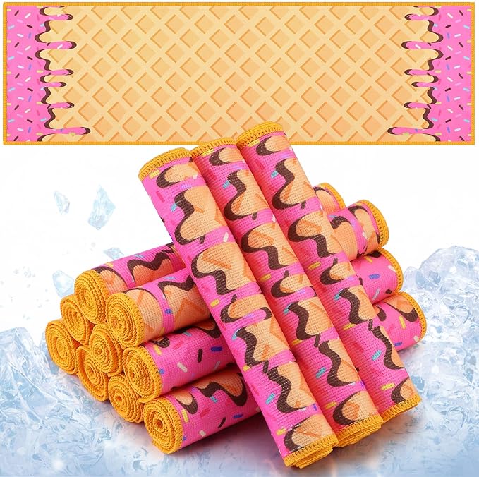 Peryiter 12 Pcs Baseball Ice Cream Drip Cooling Towel Microfiber Absorbent Lightweight Sport Cooling Towel Sweat Sport Rags for Baseball Team Coach Gifts Event Yoga Running Gym(Pink,30 x 9 Inch)