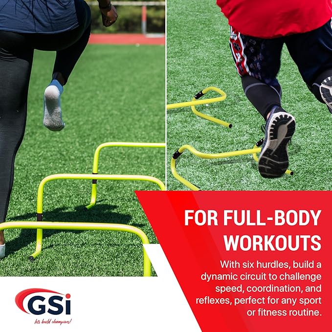 Kids Obstacle Challenge Training Bundle –Dual Height Agility Hurdle Pack of 6 – Adjustable 6" & 12" Training Hurdles with Feet Spot Markers Set of 6 Pairs Non-Toxic Non-Slip in Assorted Colours for Ki