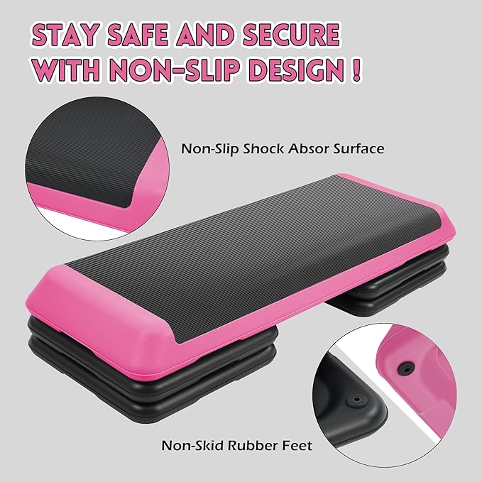Step Aerobic Platform, Exercise Step with levels Adjustable Height, Stackable Risers, Fitness Training Workout Stepper for Home Gym, Cardio Strength, Multiple Size & Color