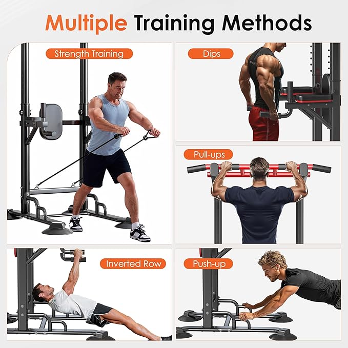 soges Power Tower Pull Up Bar Station, Dip Station for Home Gym, Height Adjustable Heavy Duty Strength Home Training Fitness Workout Equipment