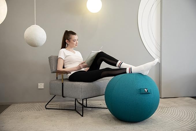 Sitting Ball Chair for Office and Home, Pilates Exercise Yoga Ball with Cover for Balance, Stability and Fitness, Ergonomic Posture Exercise Ball Seat with Handle and Pump