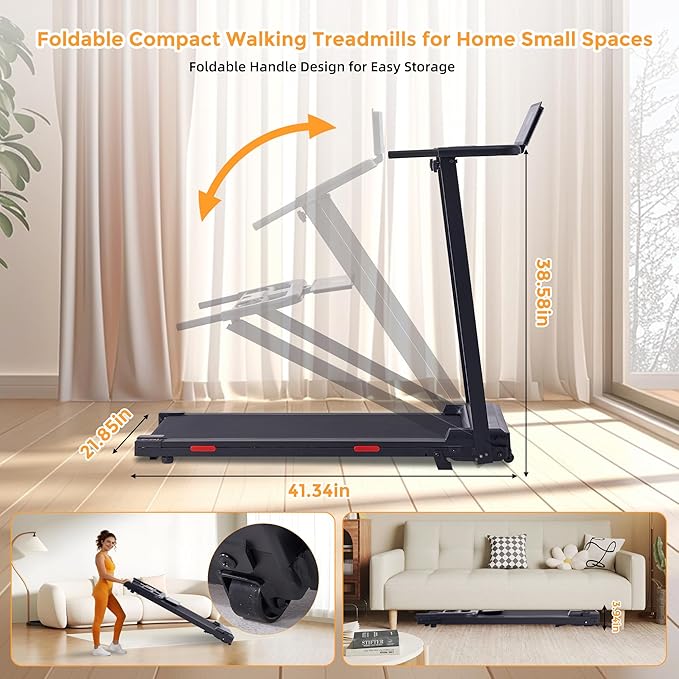 Walking Pad with Handle Bar, 0.6-10MPH Walking Pad Treadmill for Home Small, 3.5HP Portable Small Running Treadmill with Handles, Big Screen, 400LBS