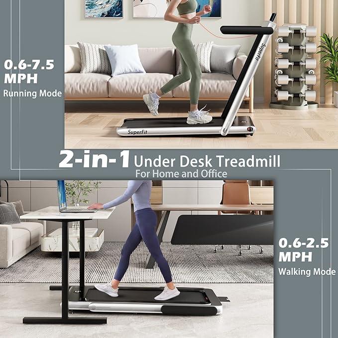 Goplus 2 in 1 Folding Treadmill, 2.25HP Superfit Under Desk Electric Treadmill, Installation-Free with Remote Control, APP Control and LED Display, Walking Jogging for Home Office