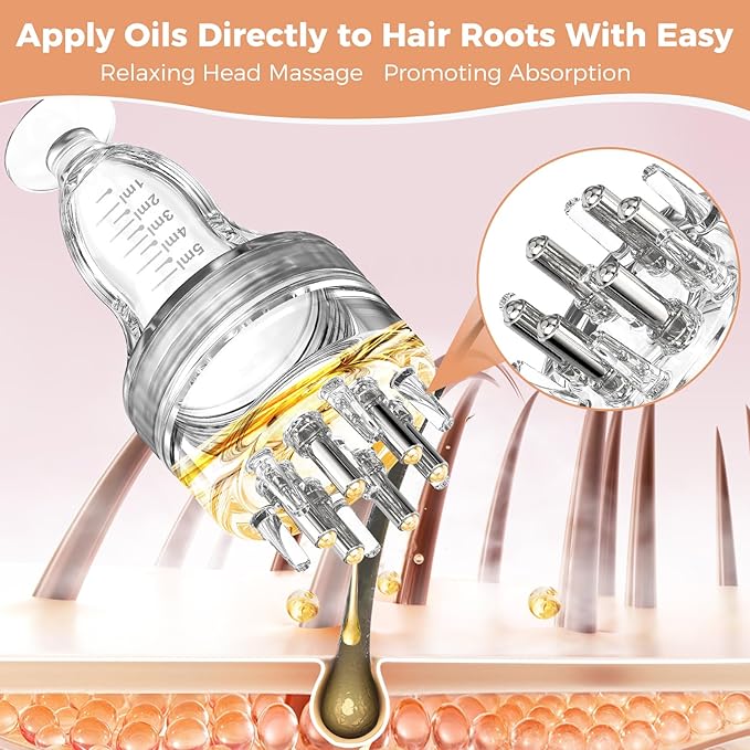Minoxidil Applicator,Mess-Free Hair Oil Applicator with Rollerball Comb, Precise Way to Apply Hair Oils on Scalp,with Visible Scalp Applicator Bottle Dedicated to Minoxidil,Mini Scalp Oil Applicator