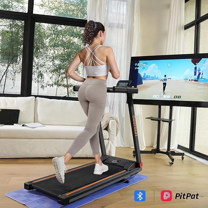 DeerRun Foldable Treadmill for Home with 5% Manual Incline and Handlebar, 0.6–7.5 MPH for Walking and Running, 3.0 HP, 300 lb Capacity, App & Remote Control