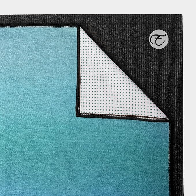 Eunzel Hot Yoga Towel, Non Slip Yoga Mat Towel Sweat Absorbent Printed Yoga Towel with Grip Dots for Hot Yoga, Pilates and Workout 72"x 24", Teal Flow