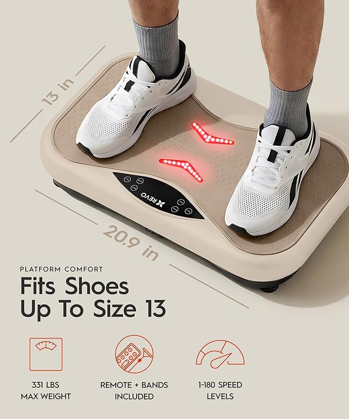 REVO Wave Board with Red Light Therapy | Vibration Plate for Lymphatic Drainage with Bluetooth Speakers, Resistance Bands, Remote | Exercise Machine for Full Body Workout Platform | 330 Lbs Capacity