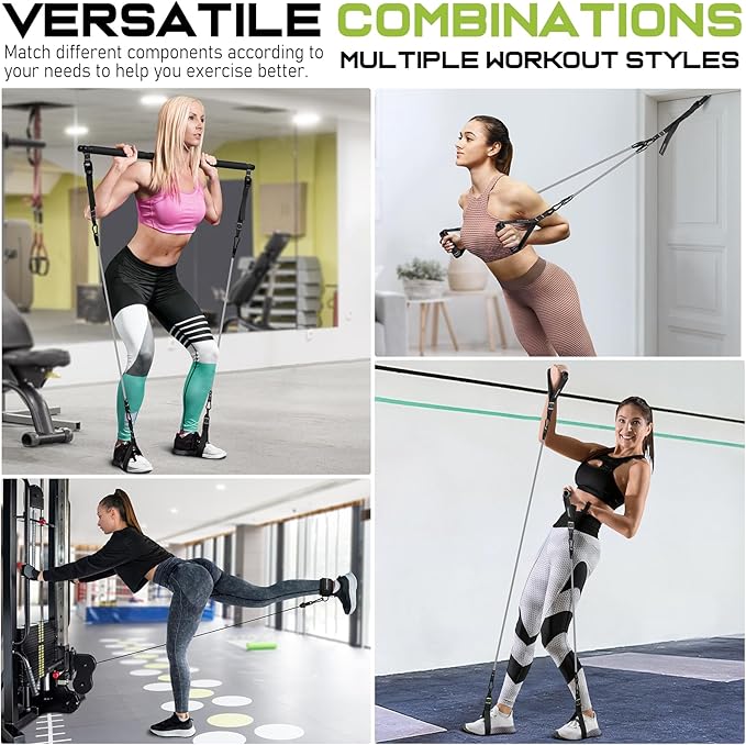 Pilates Bar Kit with Resistance Bands, Multifunctional Pilates Bar for Women & Men with Heavy-Duty Metal Adjustment Buckle, Pilates Home Equipment for Full BodyWorkouts