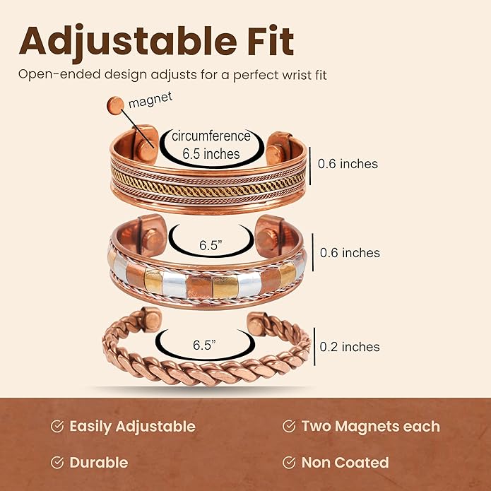 Touchstone copper bracelets | gift for men women |adjustable 100% pure solid real magnetic jewelry | handmade bracelet set combo | rope braided tibetan bangles.