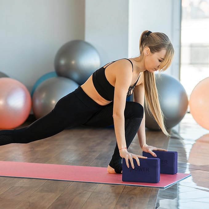 Power Systems Yoga Block | Commercial Grade Foam, Lightweight, Durable Ergonomic Support for Home and Studio Use | Yoga, Pilates, Meditation, Flexibility, and Balance with Textured Non-Slip Grip and Smooth Edges