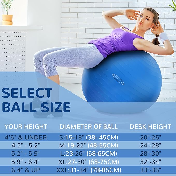 Fitvids Exercise Ball for Fitness, Yoga, Pilates with Quick Pump, Anti-Burst Slip Resistant Balance Ball