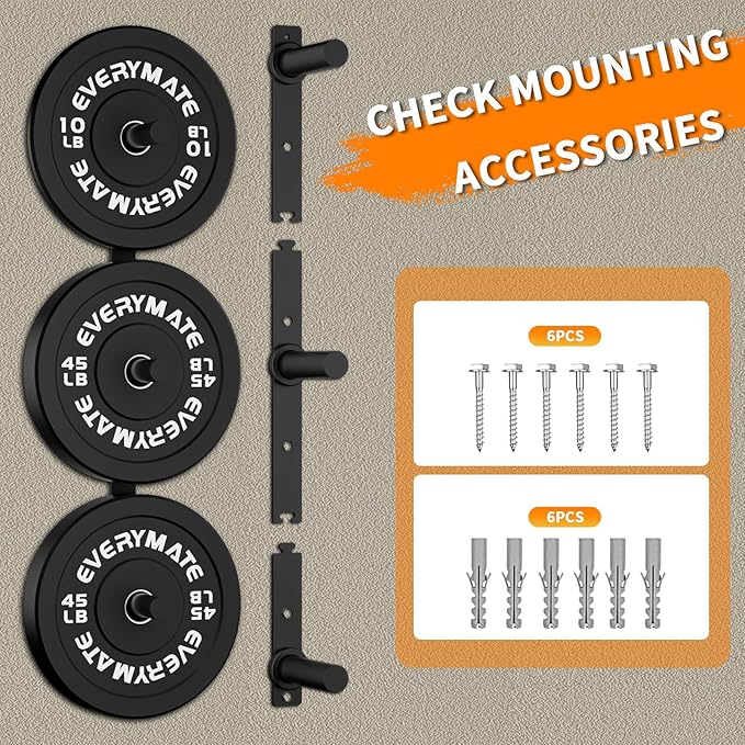 EVERYMATE Weight Plate Storage Rack, Olympic Weight Plate Holder, Bumper Plate Storage, Home Gym Organizer