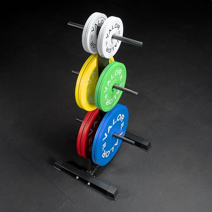 Valor Fitness Weight Plate Rack with Barbell Holders – Heavy-Duty Steel Storage Tree with 6 Pegs and 2 Vertical Bar Sleeves for Standard and Olympic Plates – 800 lb Capacity for Home & Garage Gyms