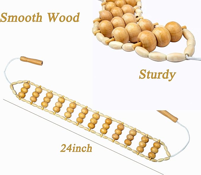 Hovom Wood Back Massage Roller Rope Tool,Lymphatic Drainage,Wood Therapy Massage Tools,maderoterapia Colombiana,Portable Handheld Rolling, Massage Strap for Back, Neck, Shoulders, Legs (Smooth)
