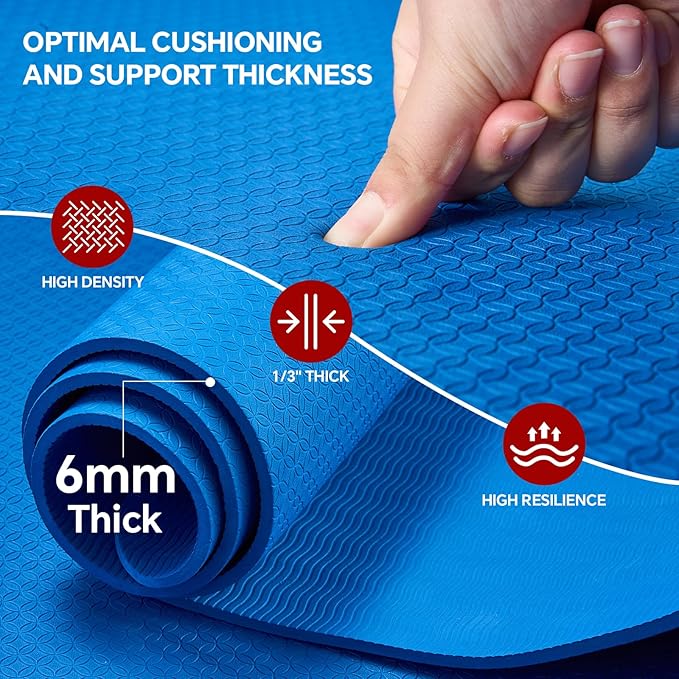 Extra Large Yoga Mat 6'x4'(1/3" & 1/4" Thick), Non-Slip, Ultra Durable, Wide Workout Mat, Wide Exercise Mats for Home Workouts, Yoga, Pilates, Stretching (Barefoot Exercise)
