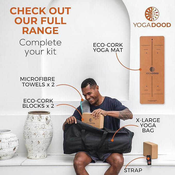 YOGA DOOD Premium Cork Yoga Blocks 2 Pack - Superior Grip & Stability for Enhanced Alignment - Eco-Friendly Biodegradable