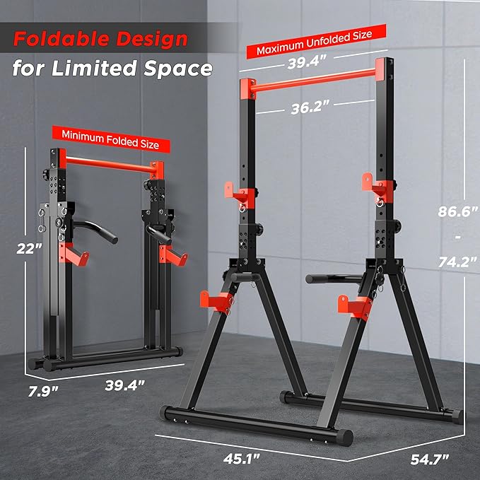 SogesHome Power Tower Dip Station Pull Up Bar for Home Gym, Adjustable & Foldable Multifunction Fitness Workout Station with Triangular Stability Design for Strength Training