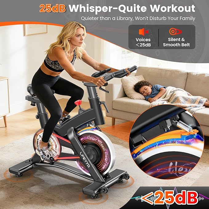 Exercise Bike for Home, Quiet Adjustable Magnetic Stationary Bike for Home Cardio with App Compatible, Spin Bike with 400 lbs Capacity, Spinning Bike with Heart Rate Monitor,Comfort Seat/Alloy Pedals/LCD Monitor