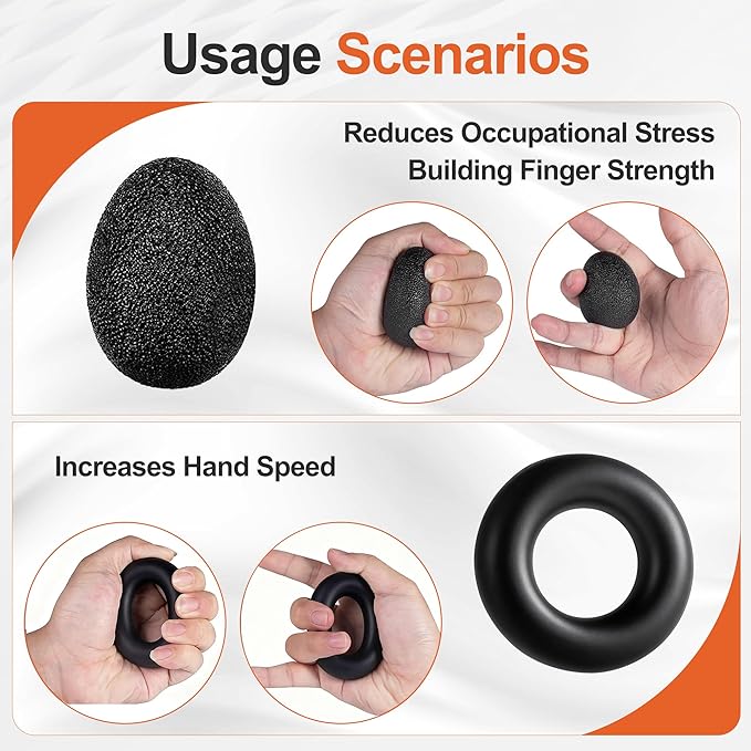 Grip Strength Trainer Kit (5 Pack) Adjustable Resistance Hand Gripper,Finger Exerciser,Hand Extension Exerciser,Stress Relief Ball and Forearm Workout Ring for Muscle Building Injury Recover