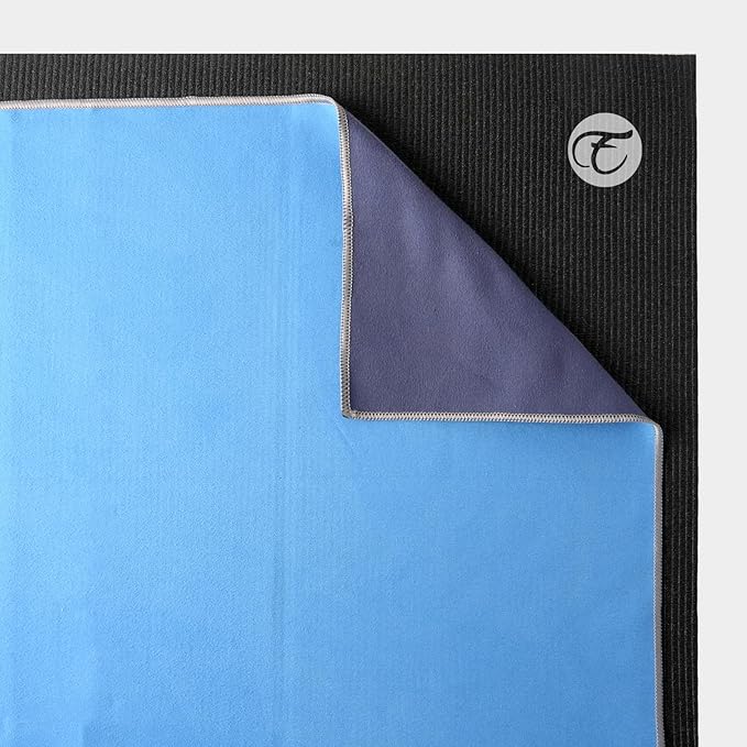 Eunzel Hot Yoga Towel, Reversible Two-Tone Non-Slip Yoga Mat Towel, Sweat Absorbent for Hot Yoga, Pilates and Workout, 72" x 26.5", Navy& Blue