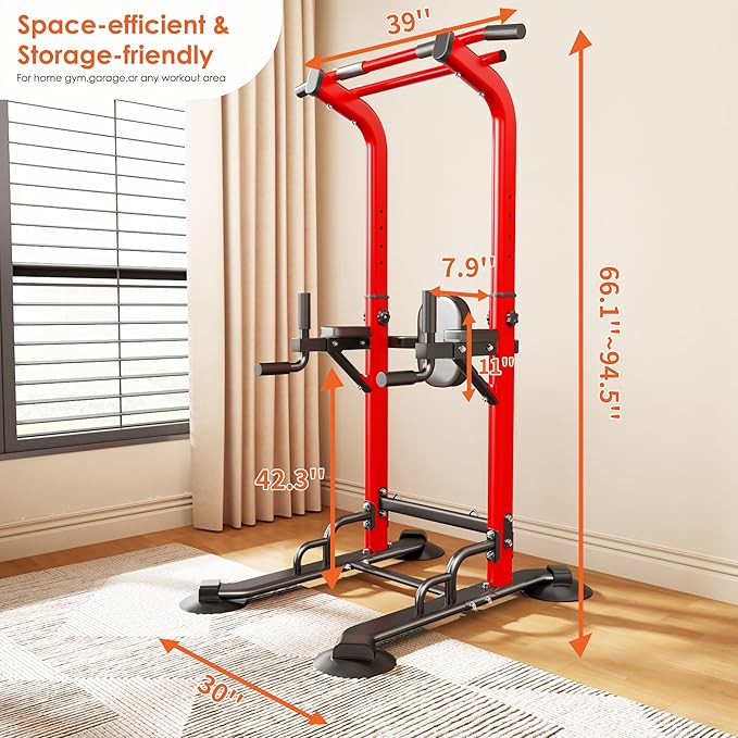 SogesPower Power Tower Pull Up Bar Station, Adjustable Height Pull Up Bar Stand for Home Gym, Multi-Function Pull Up Dip Station Dip Bar Strength Training Workout Equipment