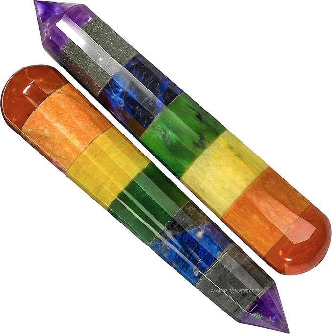 Amazing Gemstone Large Chakra Crystal Wand Massage Stick - Pelvic Wand Gua Sha for Adults - Crystals and Healing Stones Massage Wands for Adults Gifts (Pointed)