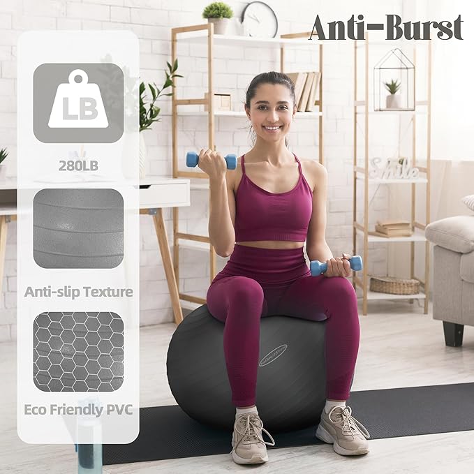 Fitvids Exercise Ball for Fitness, Yoga, Pilates with Quick Pump, Anti-Burst Slip Resistant Balance Ball