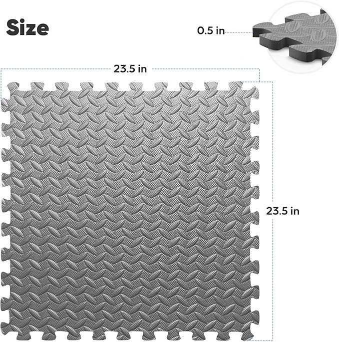 32 Pack Home Gym Mat, Puzzle Exercise Mat, 1of EVA Interlocking Foam Floor Tiles for Home Workout Equipment and Kids' Play Areas - Grey, 24 in x 24 in x ½ in - 32 Tiles (Grey, 32 Pack 128 sq ft)