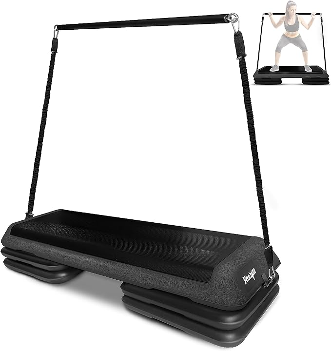 Yes4All Adjustable Workout Aerobic Exercise Step Platform Health Club Size with 4 Adjustable Risers Included and Extra Risers Options