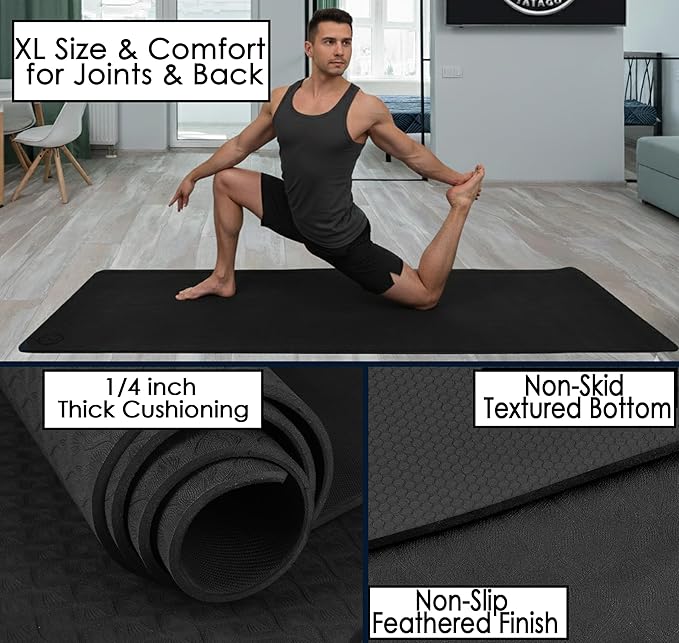 Tatago Extra Thick Yoga Mat Wide & XL-Our 10mm Extra Large Yoga Mat Thick Extra Wide And Long For Total Joint Cushioning. A Large Exercise Mat Thick And Perfect For Home Workout Pilates Or Studio.