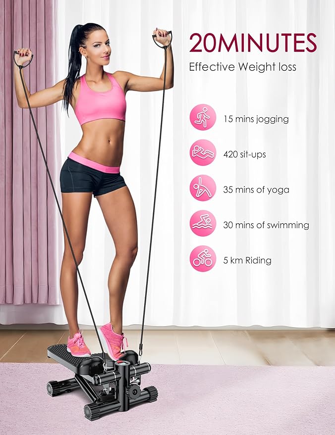 Mini Stair Stepper with Resistance Bands, Under Desk Stepper - 330 LBS Capacity