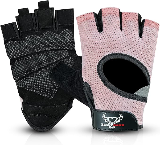 BEAST RAGE Fingerless Weight Lifting Gloves with Palm Protection Padding, Breathable Lightweight Gym Gloves for Men, Women, Weightlifting, Cycling, Exercise, Training Pull Up