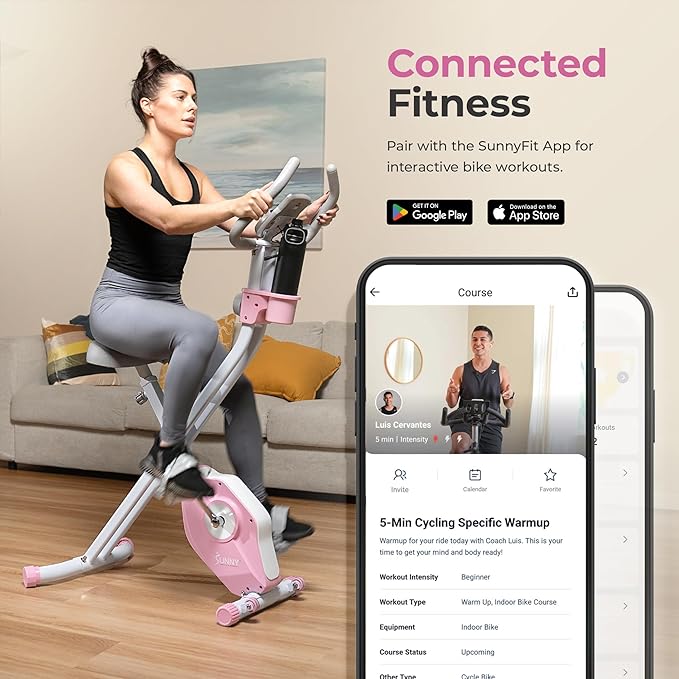 Sunny Health & Fitness Sunny Health & Fitness Smart Folding X-Bike, Portable Compact Exercise Bike for Indoor Cycling Workout, Home Cardio Training Machine, Free SunnyFit App Bluetooth Connect