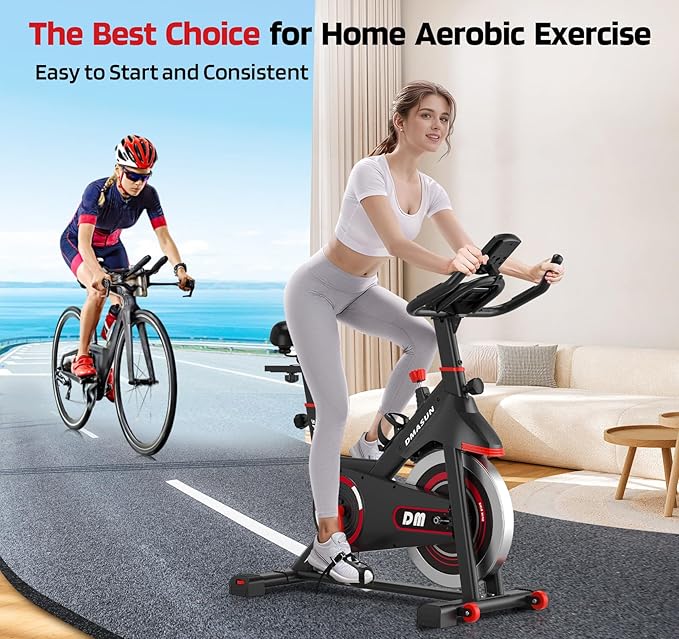 DMASUN Exercise Bike, Silent Magnetic Resistance Stationary Bike for Home with 330 LBS Capacity, Pedals with Anti-loosening Nuts, Indoor Bike with Comfortable Seat Cushion, Digital Display