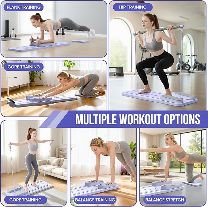 Pilates Board - Upgraded Foldable Pilates Reformer Set for Home Workout | Multifunctional Portable Reformer Pilates Machine