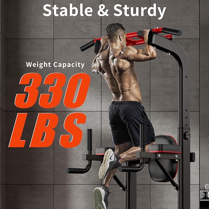SogesHome Pull Up Bar and Dip Station, Heavy Duty Adjustable Home Gym Equipment for Strength Training, Multifunctional Workout Bar with Resistance Bands – Full Body & Core Exercise