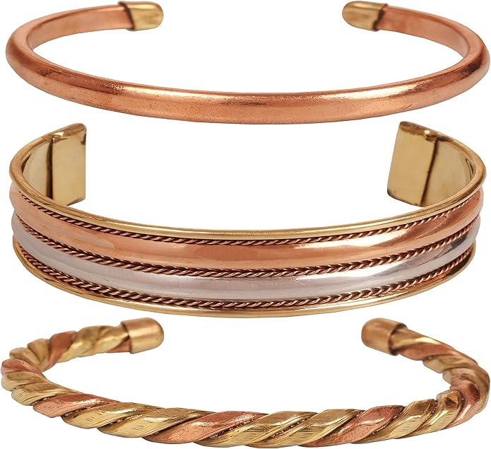 Touchstone copper bracelets | gift for men women |adjustable 100% pure solid real magnetic jewelry | handmade bracelet set combo | rope braided tibetan bangles.