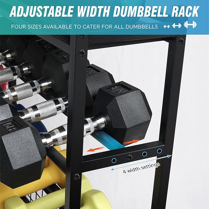 STUFFSTASH Adjustable Dumbbell Rack for Home Gym – Heavy Duty Weight Rack with Kettlebell Shelf, Yoga Mat Holder & Wheels – 700 LB Capacity Gym Equipment Storage Organizer