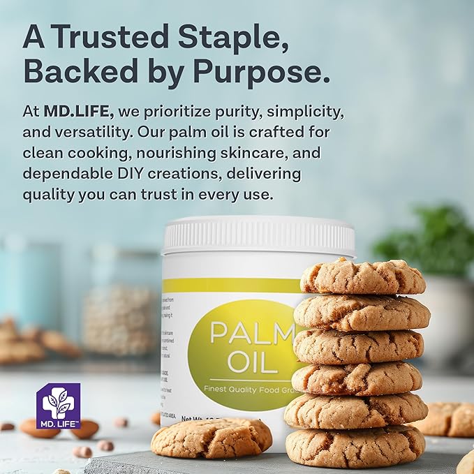 MD.LIFE PALM OIL - 16oz - Sustainable Food Grade Palm Oil for Cooking - Great for Soap Making Supplies, Cooking Oil, Creams and Lotions