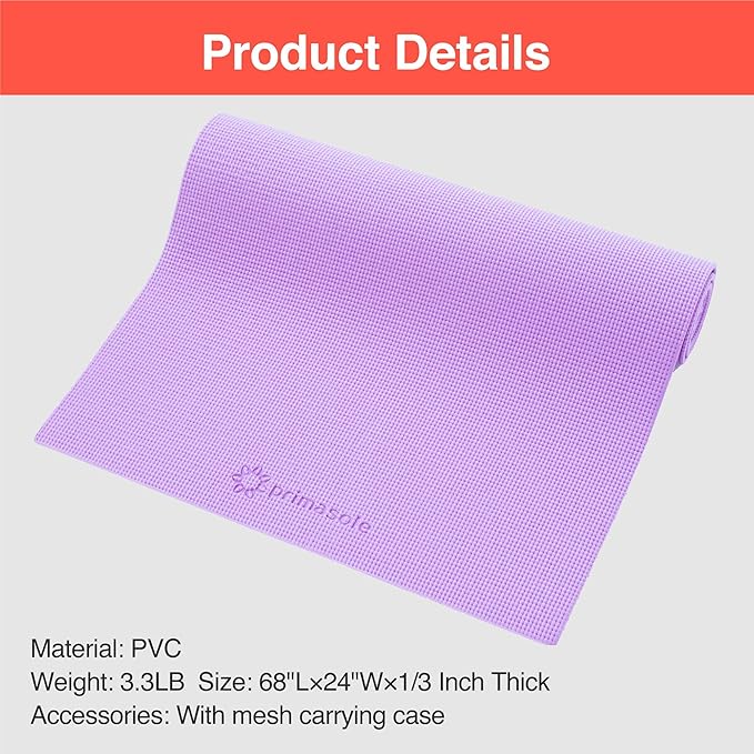 Primasole Yoga Mat with Carry Strap for Yoga Pilates Fitness and Floor Workout at Home and Gym Non-slip 9 colors