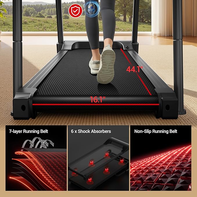 UMAY Fitness Rehab Treadmill with Extended Handrails & Belt for Safety & Balance, 0.1 Increment for Start & Stop, Pulse Sensors, Auto-Folding Home Recovery Treadmill, 300 LBS Capacity